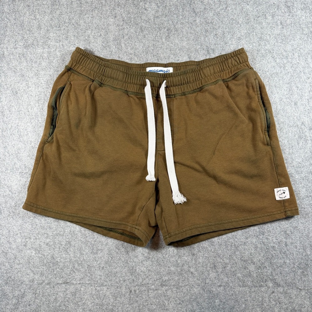 Maamgic Mens Lounge Shorts L Brown Drawstring Elastic Waist Zip Pockets